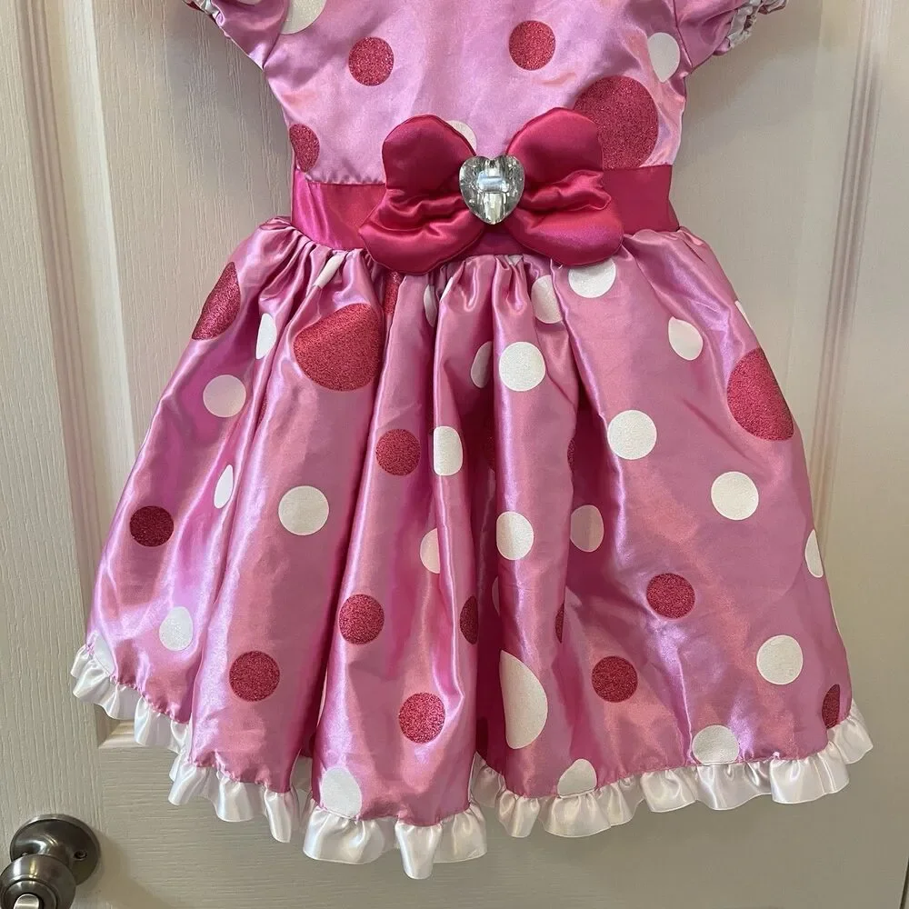 Disney Minnie Mouse Costume Dress Pink Glitter Polka Dots Bow Girls Size 3 - Picture 5 of 16